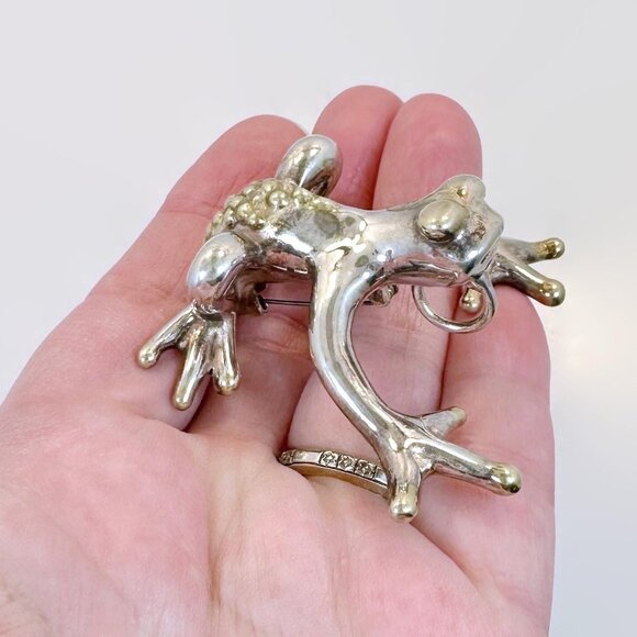 Frog Pendant, Sterling Silver, Vintage: Electroform Dimensional Tree Frog Large - Picture 3 of 7